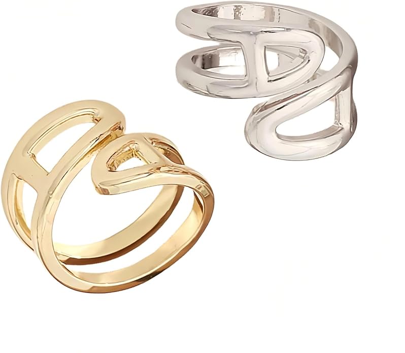 SYWDUDUCLT Scarf Ring for Women's Shawl, Silk Neckerchief, Tshirt, Gold/Sivler, S/M/L, 2 Pcs