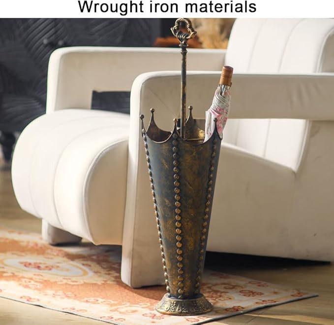 Vintage Wrought Iron Umbrella Stand, Distressed Umbrella Holder with Handle, Floor Standing Umbrella Storage, Multi-scene Umbrella Basket for Entryway, Living Room