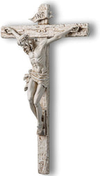DevotedWalls Jesus Christ at Calvary Crucifix INRI Wall Cross,Resin Hand Sculpted Detailed Jesus Christ Wall Cross,12" H Holy Jesús Corpus Wall Crucifix for Catholic Gifts（Antique White）