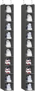 YOUDENOVA Hanging Shoe Organizer, 10-Shelf Closet Shoe Organizers for Closet, Hanging Shoe Storage, Grey, 2 Packs