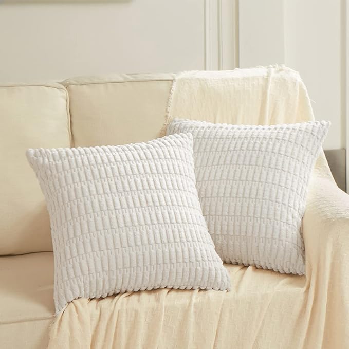 Fancy Homi 4 Packs Decorative Throw Pillow Covers for Living Room Couch Bed, Modern Farmhouse Boho Home Décor Accent Cushion Case, 18" x 18", White