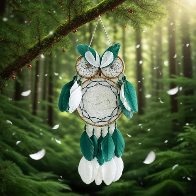 Owl Dream Catcher for Kids,Sdjdhej 1Pcs Owl Dream Catcher with Feather Hanging Decorations Home Ornament Birthday Festival Craft Gift for Girls Kids Women