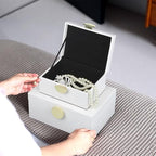 HofferRuffer Faux Leather Jewelry Boxes, Decorative Boxes Storage Accessory Organizer with Gold Hardware Decor, Classic Vegan Leather Set of 2 Pieces (White)
