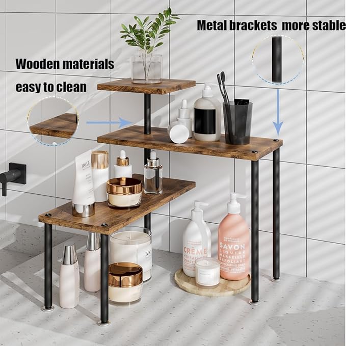 Countertop Organizer Organization 3 Tier Kitchen Corner Shelves Adjustable Spice Storage Rack for Bathroom Coffee Area Over Sink (Black)