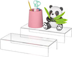 Acrylic Shelf Riser 10x4.3x2 pack of 2, Clear Display Shelf 10” for Figure, Cosmetics, Bags, Shoes, Toys, Collectibles, 10x4.3x2 Inch