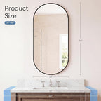 Sweetcrispy 24" x 48" Black Bathroom Mirror for Wall, Oval Walls Mirror with Metal Frame, Tempered Glass, Modern Vanity Mirrors for Over Sink, Living Room, Bedroom, Entryway, Horizontal or Vertical