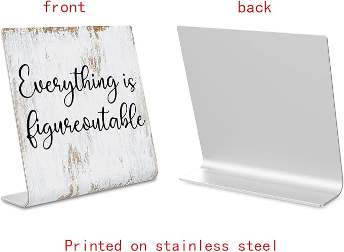 Everything is Figureoutable Sign, Inspirational Gift for Woman, Men, Workers, Friends,Motivational Desk Sign Decorations for Home Office Desk Bar Cubicle Table Shelf Plaque Sign Decor dksg15
