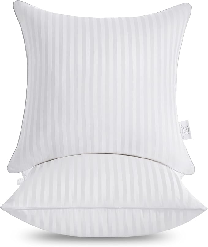 Oubonun 24 x 24 Throw Pillow Inserts, Firm and Fluffy Decorative Square Pillows for Couch Bed Sofa with Soft Cotton Cover White Cushion with Down Alternative Pack of 2