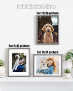 Egofine 12x16 Picture Frames Set of 4, Made of Solid Wood Covered by Plexiglass 9x12 and 11x14 with Mat or 12x16 without Mat, for Wall Mounting Photo Frame Light Grey