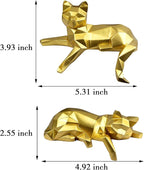 Mrlikale Bookshelf Decor Cat Statue, Modern Geometric Cat Figurines for Living Room Office Shelves Coffee Table Desk Decor – Set of 2 Minimalist Animal Statues (Gold)