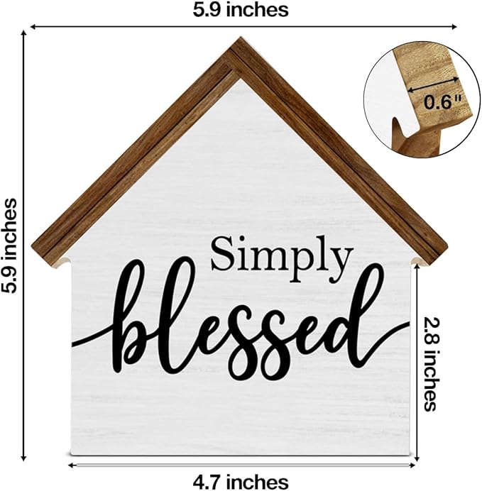 Blessed Signs for Home Decor, Simply Blessed House Shaped Wood Sign, Rustic Farmhouse Home Living Room Decor for Desk Table Shelf