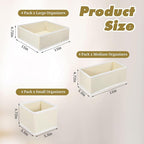 12 Pack Linen Drawer Organizer Set – Collapsible Fabric Storage Bins for Baby Clothes, Diapers, Socks, Bras & More (Beige, 3 Sizes)