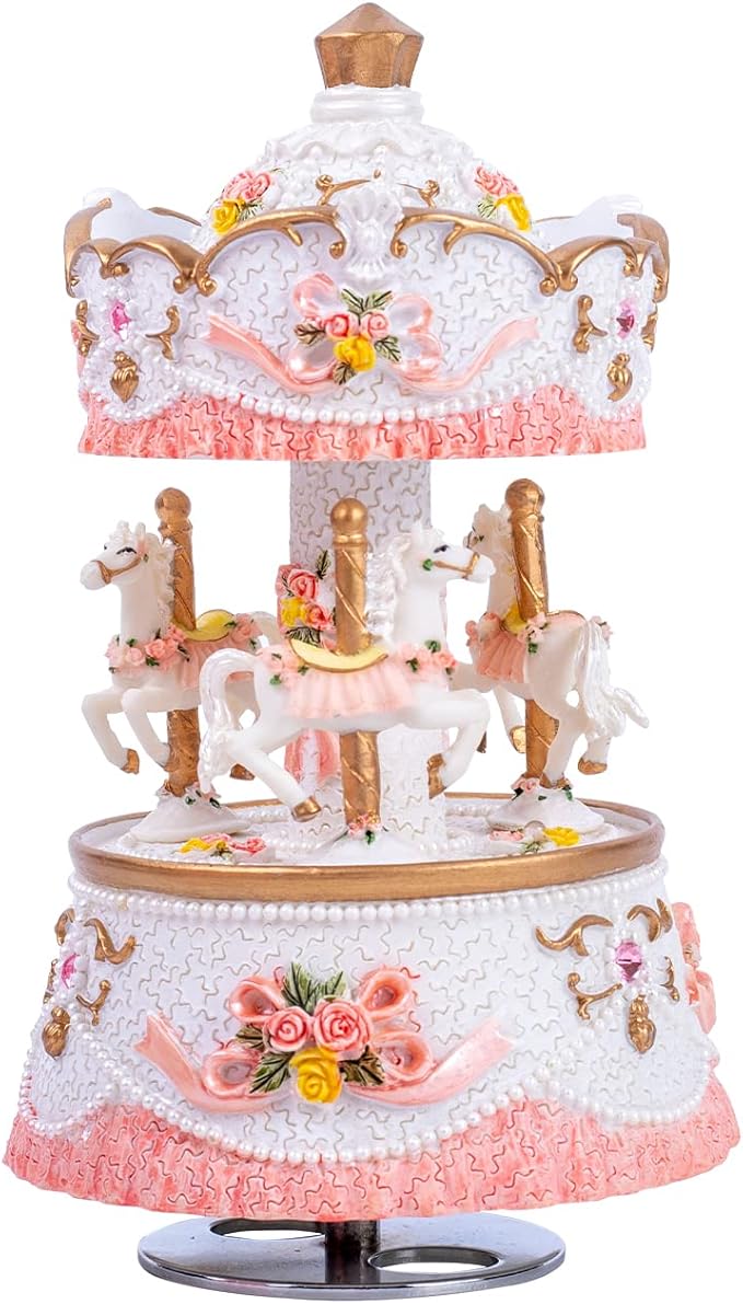 Carousel Music Box for Kids Girls with Colorful Led Lights Luxury Musical Carousel Horse Figurines for Birthday Valentines