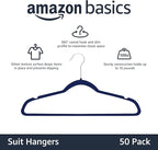 Amazon Basics Slim Velvet Non-Slip Space Saving Suit Clothes Hangers for Closet Organization, Navy Blue/Silver, 50-Pack