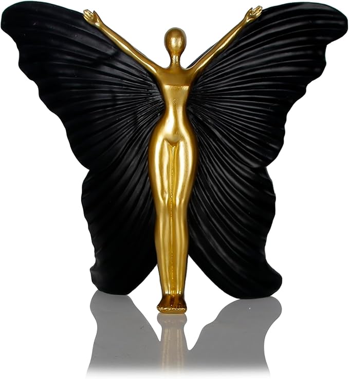 Black Fairy Butterfly Statue Collectible Figurines - Fairy Butterfly Art Sculptures Abstract Modern Home Decor Accents - Resin Black Fairy Statues Gifts for Office Desktop Shelf Cabinets Coffee Table