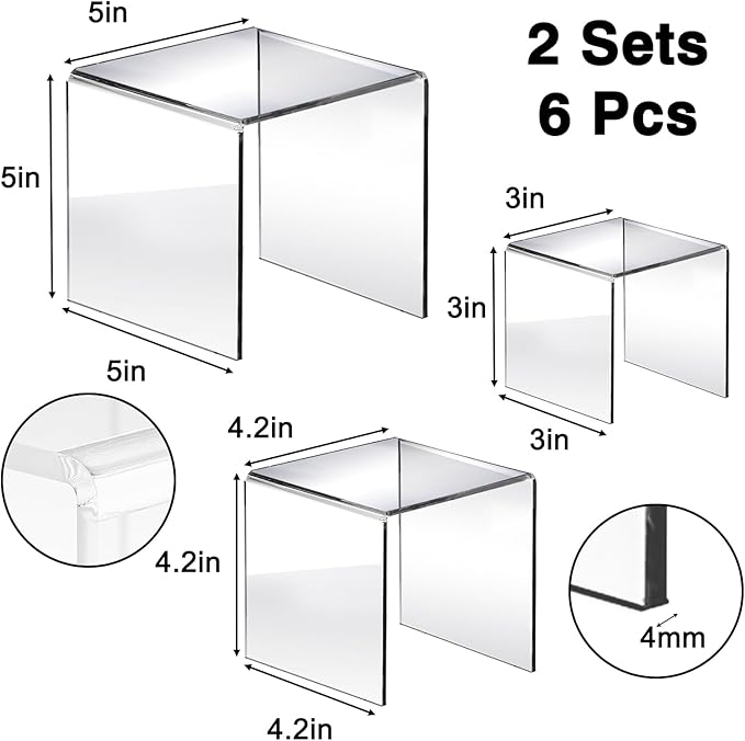 Fixwal 2 Set Acrylic Display Risers Cupcake Stands Clear Dessert Table Display Set, Display Shelf for Funko POP Figures-3"x4"x5"