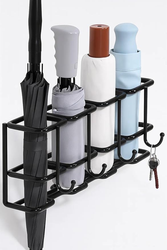 Wall Mounted Umbrella Holder for Entryway, Modern Metal Space-Saving Umbrella Stand Rack Indoor Organizer for Home Office Apartment(Black,30CM)