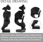 aboxoo Thinker Statue, Silence is Gold Abstract Art Figurine, Modern Home Resin Sculptures Decorative Objects Piano Desktop Decor for Creative Room Home, Office Study Decor (Large Black)