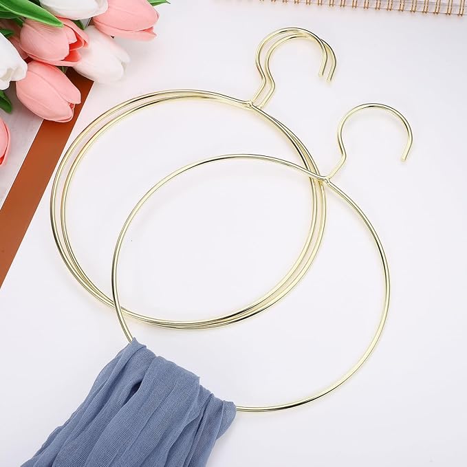 10 Pcs Golden Scarf Organizer for Closet, Clothes Belt/Scarf Hangers for Closet, Space Saving Steel Tie Scarves Rings Holder for Neckties, Shawls, Scarves, Veils, Pashminas Display, Sorting