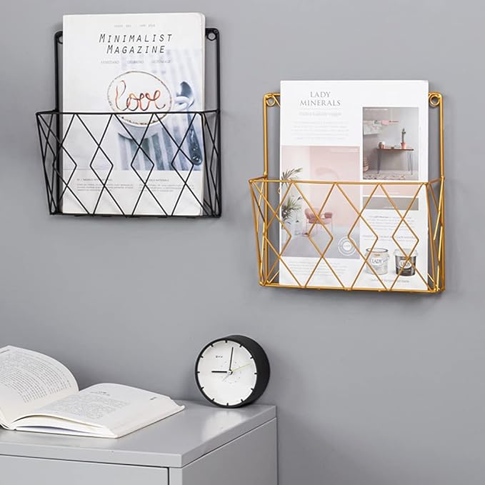 Iron Wire Collection For Case Wall Mount File Holder Metal Magazine Organizer Holder Home School Dorm Organizer Supplies Wall Magazine Holder Rack Gold Metal Clear For Bathroom