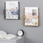 Iron Wire Collection For Case Wall Mount File Holder Metal Magazine Organizer Holder Home School Dorm Organizer Supplies Wall Magazine Holder Rack Gold Metal Clear For Bathroom