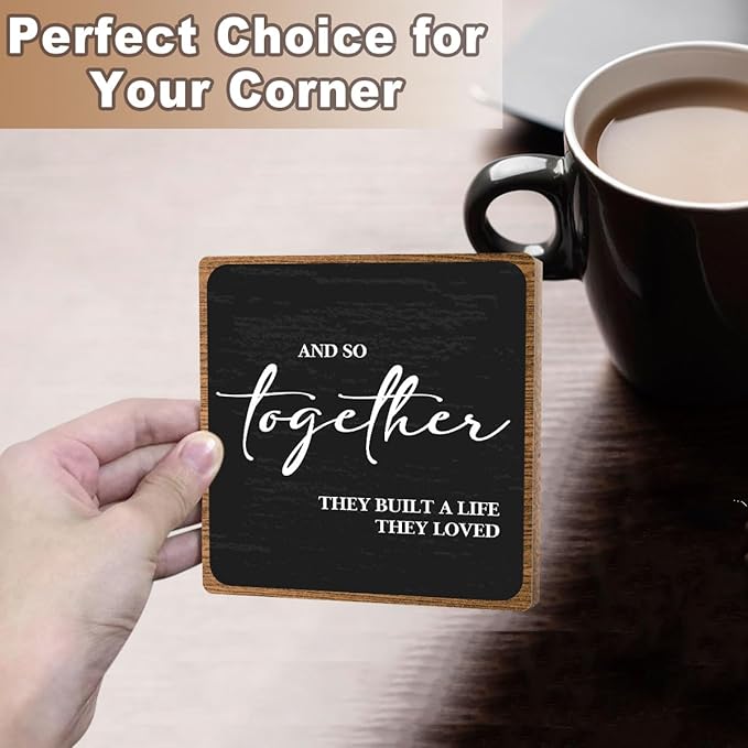Home Wooden Decor Sign, Farmhouse Plaque with Stand, Warmth Housewarming Gifts for Women Men Family, Table Desk Cubicles Accessories for Living Room Bedroom Home Decorations