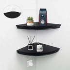 HAO Floating Corner Shelf Invisible Wall Mounted Shelves Radial Shape Cable Wire Hole Pattern Perfect for Bedroom Bathroom Living Room Kitchen Set of 2 Black