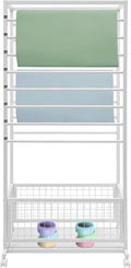 16-Layer Scarf Display Stand, Rolling Scarf Organizer Holder Hanging Rack with Wheels & Storage Basket for Retail Store Boutique Display Bedroom, W26.5*D16.9*H59in (White)