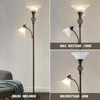 GyroVu Torchiere Floor Lamp for Living Room, LED Standing Reading Light for Bedroom with Glass Shade for Living Room Corner Bedroom Home Office,Bulbs Included (Red Brown,Glass 2 Head)