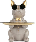 Modern Decor Resin Gray Bulldog Tray Statue Tray Storage Key Holder Candy Jewelry Earrings Tray Suitable for Home Decor Modern Art Dining Table Decor Office Small Object Tray (Gray)