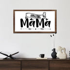 Family Lettering 12x22in Wood Sign with Positive Quotes Amazing Mama Apricot Frame Wooden Plaque Birthday Housewarming Gift for Cottage Shelf Garden Yard Farmhouse Porch Cafe Bar Wall Decor