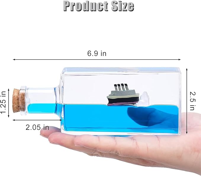 Unsinkable Boat Anime Pirate Ship in a Bottle Box, Cruise Ship Fluid Drift Bottle Non Sinking Ship Model Decorations Desk Decor Ornaments for Boys Girls Fans Gifts (Blue-a)