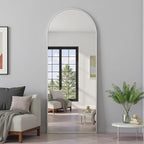 Prywot Full Length Mirror, 64"x21" Arched-Top Floor Mirror, Modern Full Body Mirrors with Stand, Wall Mirrors with Aluminum Alloy Frame for Bedroom,Living Room, White