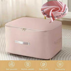 Ultra Space Saving Self Compression Organizer, 3-Layer Zipper Large Capacity Storage Bag, Thick Satin Fabric Heavy Duty Bags for Comforters Blankets Bedding Duvet (Pink, X-Large, 21x17x24in)