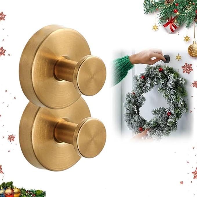 Linwnil Suction Cup Wreath Hanger，Suction Cup Hooks Hanging 10Lbs，Waterproof Suction Cup Wreath Holder for Windows, Shower, Wreaths，Smooth Doors (2, Gold)