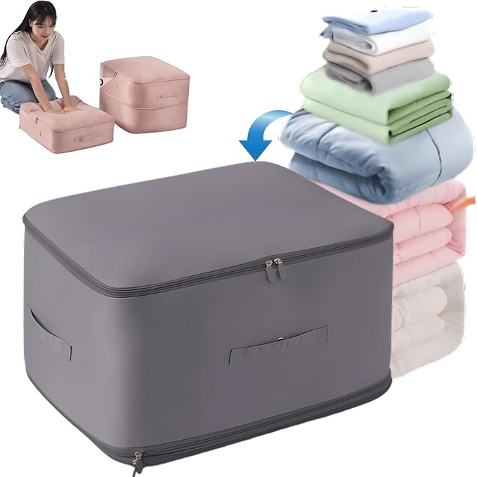 Space Saving Self Compression Organizer, 2025 New Ultra Space Saving Self Compression Organizer, Heavy Duty Moving Bags, Storage Tote for Space Saving (Gray, X-Large)