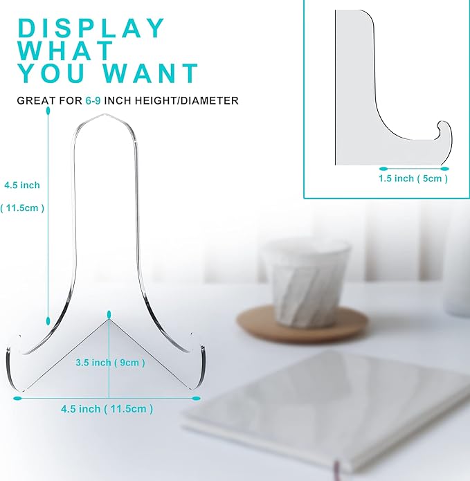 Boloyo 60-Degree Angle Acrylic Plate Display Stand , 4.5 Inch 5PC Clear Acrylic Display Holder Easel Base for Home Office Kitchen School Art Display