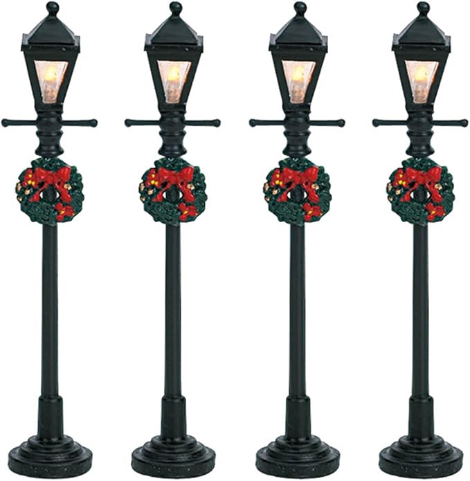 Lemax Gas Lantern Street Lamp, Set of 4, Battery Operated (4.5V) #64498