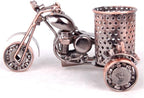 Trebisky Metal Sculpture - Retro Classic Handmade Iron Motorcycle Unique Metal Art Decor - Home décor (5.5" L,3" H, Copper Pen Cup)