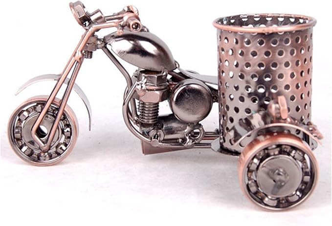 Trebisky Metal Sculpture - Retro Classic Handmade Iron Motorcycle Unique Metal Art Decor - Home décor (5.5" L,3" H, Copper Pen Cup)
