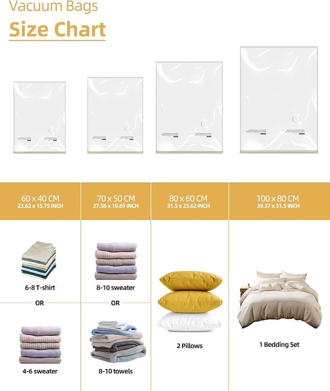 Vacuum Storage Bags for moving, Vacuum Seal Bags for Memory Foam, Latex, Clothing & Bedding, Space Saver Bags (10 Small)