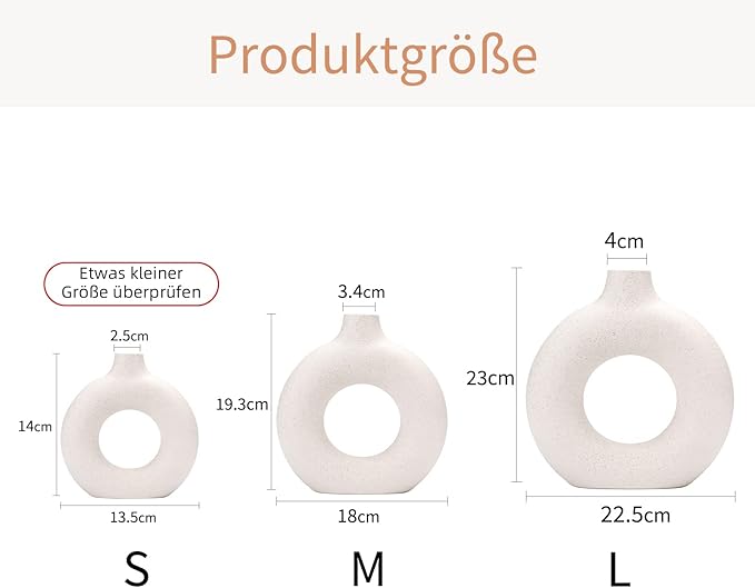 CEMABT White Donut Vase Hollow Ceramic Vase for Flowers Handmade Minimalist Boho ins Style Modern Home Decor for Wedding Dinner Table Party Living Room Office Bedroom（L，White）