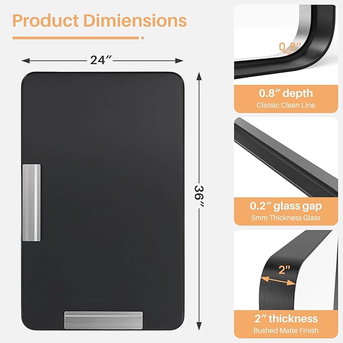 Bathroom Mirror for Wall, 36x24 Inch Rounded Rectangle Mirror, Black Metal Framed Bathroom Vanity Mirror for Restroom Farmhouse, Anti-Rust, Tempered Glass, Horizontally or Vertically Hanging