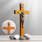 KUXBET Crucifix Wall Cross Wooden Jesus Christ Catholic Hanging Wall Cross for Home Decor 10 Inch Cross For Wall Golden Oak (10" L x 4.9" W)