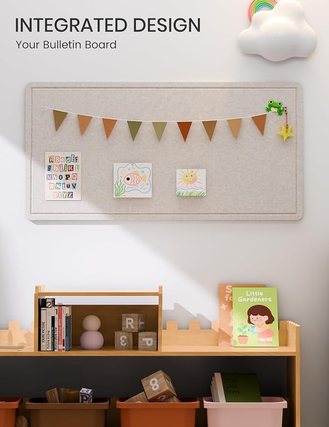 Fluxynara Bulletin Board, 35" x 17.5" Cork Board Alternative with 12 Safe Removable Adhesive Tabs, Foldable Felt Pin Board for Home Office, Classroom, Bedroom,Entryway for Walls—Oatmeal