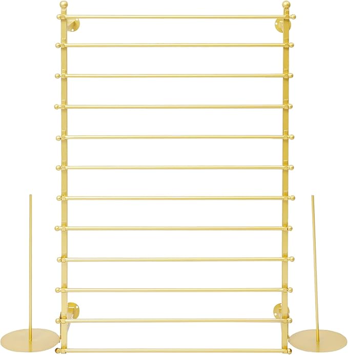 12-Tier Wall Mounted Scarf Rack, Scarf Display Rack, Towels Storage Hanger, Commercial Hijab Scarf Holder Organizer Space Saving for Retail Stores, Boutiques, Home (Gold, 31.5in Width)