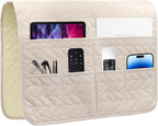 Sofa Armrest Organizer Arm Chair Caddy for Recliner, Remote Control Holder for Recliner, Non-Slip Armchair Caddy with 6 Pockets Storage for Magazine, Tablet, Phone, Beige