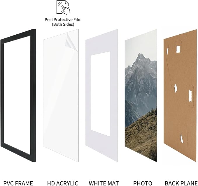 Rempry 5X7 Picture Frames Set of 11, Black 5x7 Photo Frames without Mat or Displays 4X6 Picture with Mat, Wall Mount or Tabletop Display for Home, Office