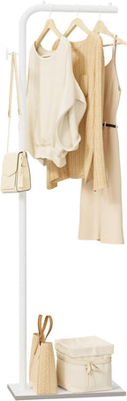 OUTBROS Metal Coat Rack, Coat Tree with Rock Base,L Shaped Freestanding Hall Tree, Clothes Hanger Stand Suitable for Bedroom, Hallway, Entrance, 15.3 x 10.2 x 70.8 inch, White