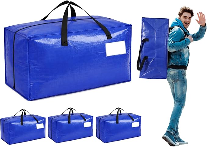 4 Pack Dorm Moving Bags with Backpack Straps Heavy Duty Moving Boxes Supplies Packing Cubes Alternative,Large Storage Totes Travel Space Saver Bags for Room Essentials,Stow Clothes 93 L 25 Gallons